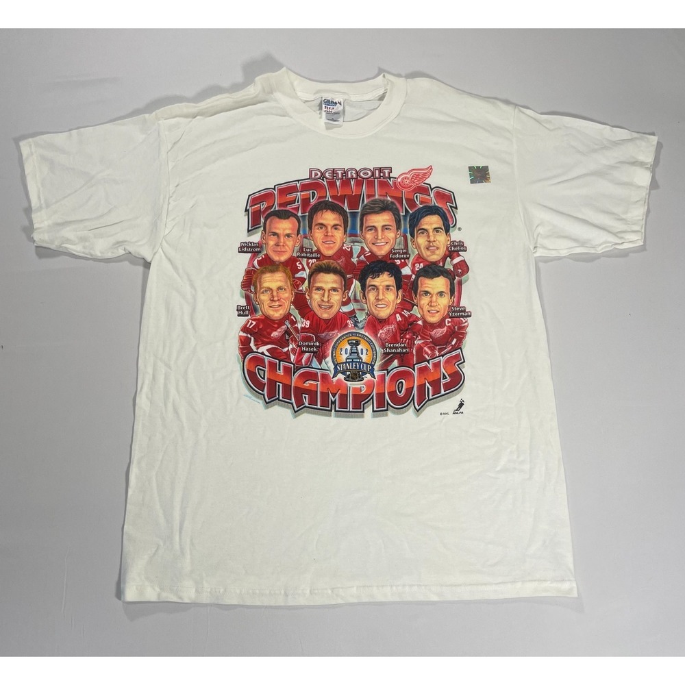 Detroit Red Wings NHL Vintage Gildan 2002 Stanley Cup Champs Shirt Men's XL